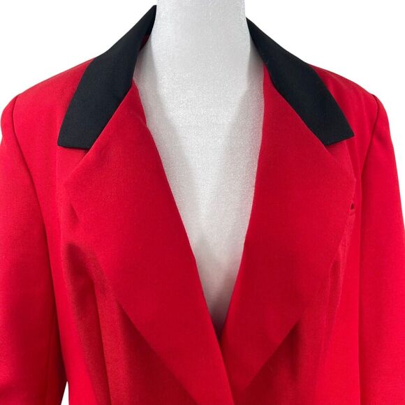 VTG 80s Joseph Feldman Red Blazer 12 M Lined One-Button Office Shoulder Pads USA - Picture 2 of 9